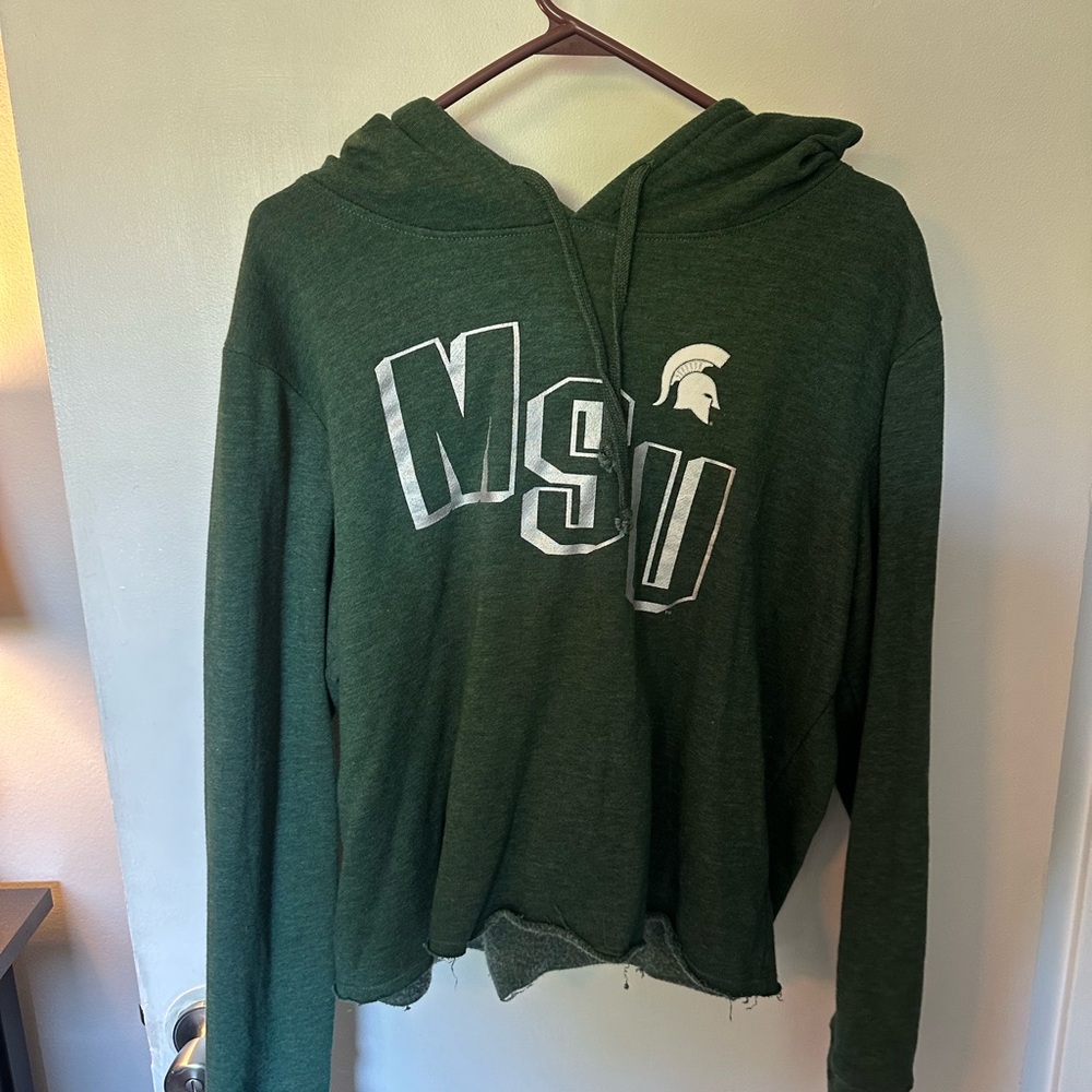 MSU Cropped Hooded Sweatshirt - Forest Green